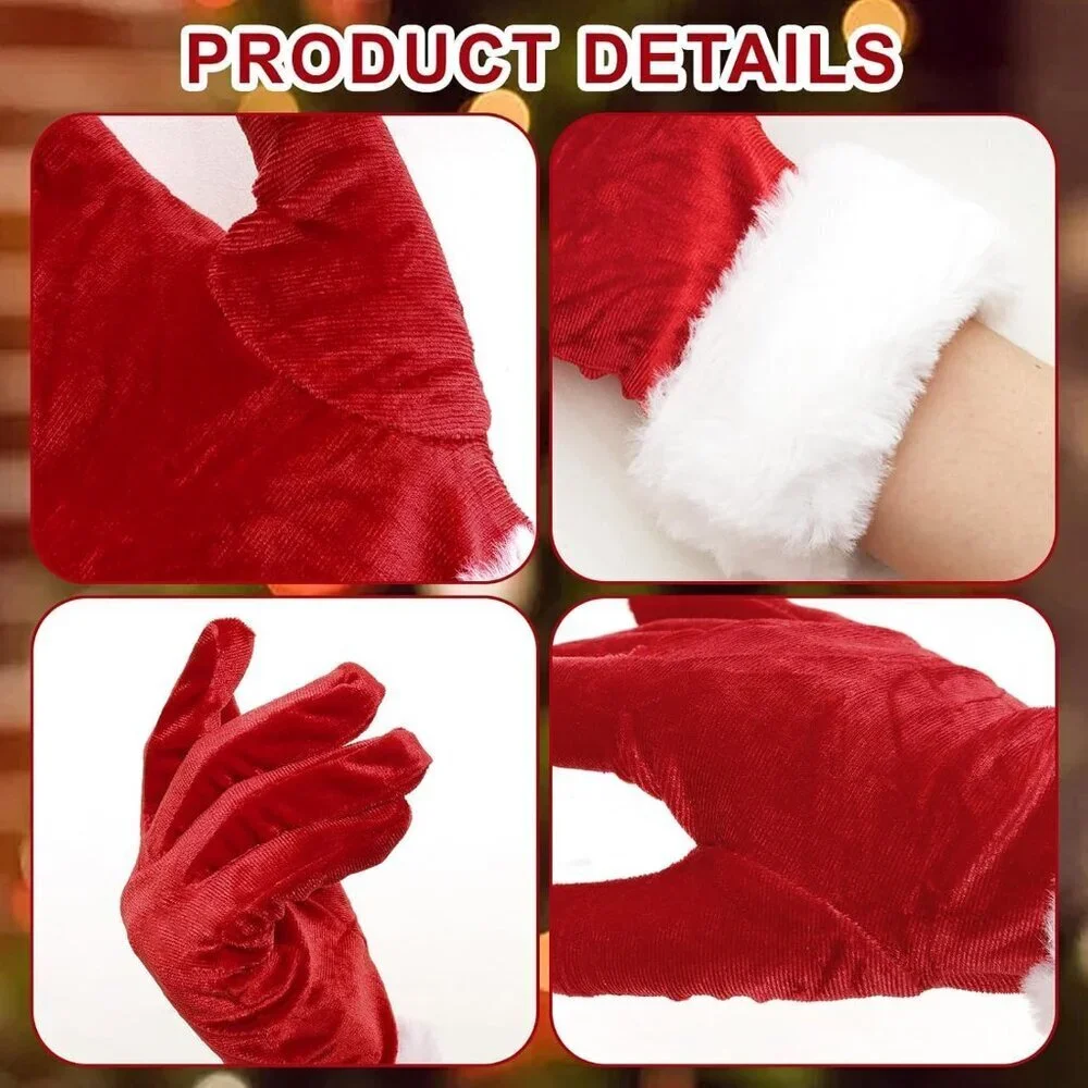 Velvet Christmas Gloves Santa Red Fur Costume Accessory for Women Holiday